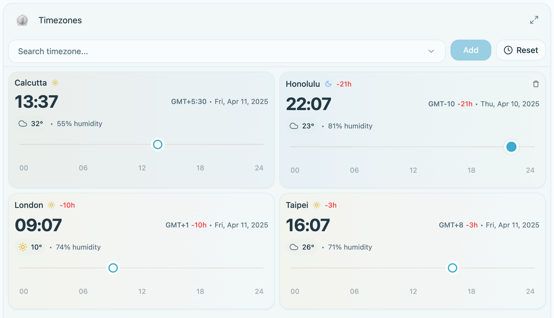World timezones feature preview